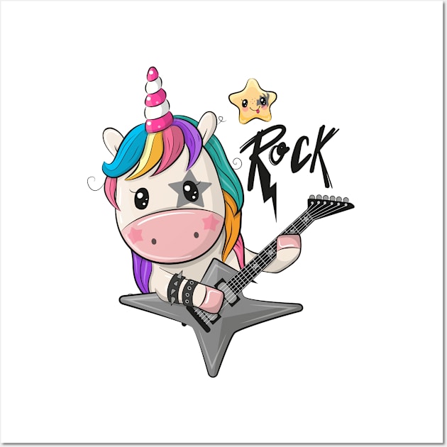 A cool unicorn with a guitar and the inscription Rock Wall Art by Reginast777